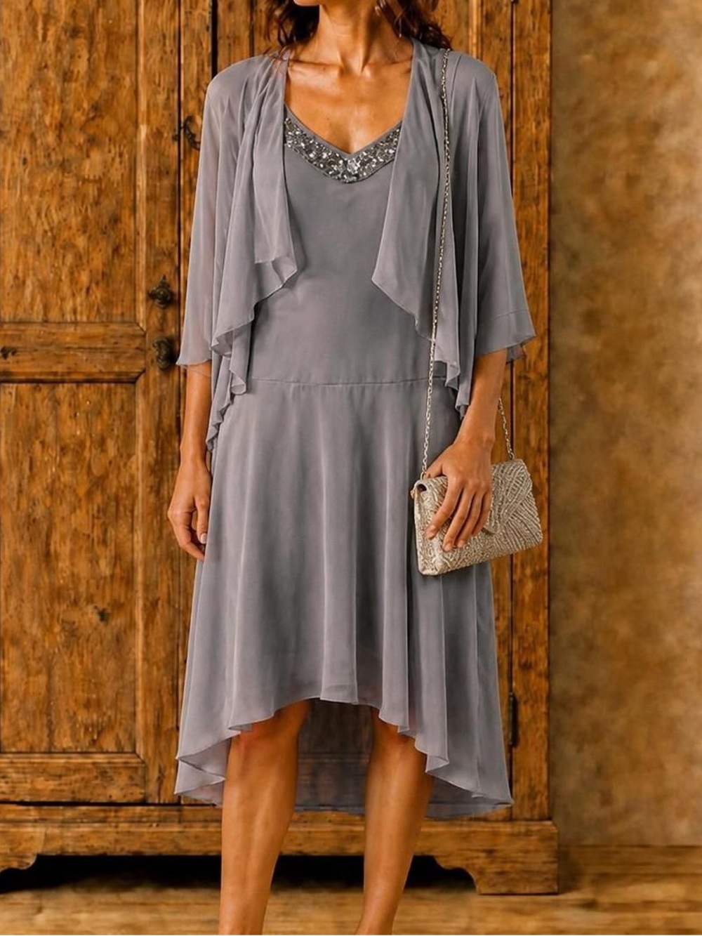 SL beaded dress w cape 2 piece hi/low NWT 4P small cocktail dress